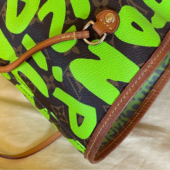 Louis Vuitton x Stephen Sprouse Graffiti Neverfull Gm Neon Green Tote Bag Rare - Picture 5 of 16